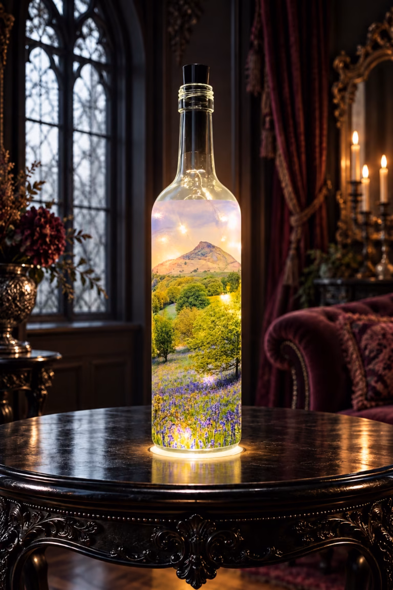 Roseberry Topping Morning Bluebells Light Up Bottle Lit