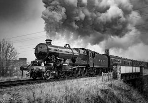 Nunney Castle Locomotive In Black And White On The KWVR