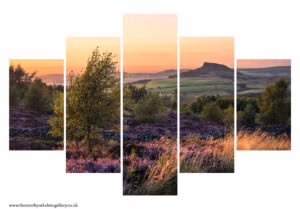 Home 4 Golden Sunset Over Roseberry Topping and Heather Fields 5PCS Wall Art