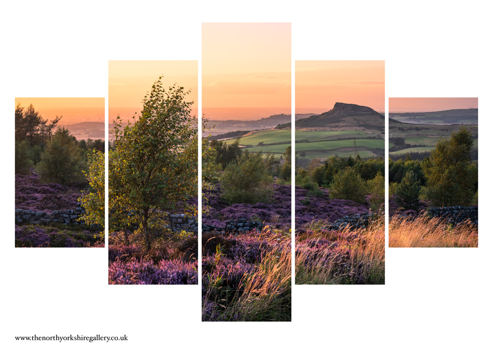 Golden Sunset Over Roseberry Topping and Heather Fields 5PCS Wall Art