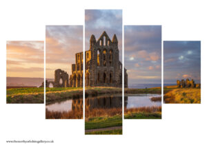 Home 1 Whitby Abbey and pond aglow in a winter sunset 5PCS Wall Art