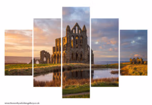 Home 1 Whitby Abbey and pond aglow in a winter sunset 5PCS Wall Art