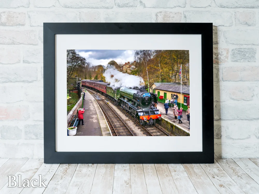 60103 Flying Scotsman Locomotive Arrives At Pickering Station 6 60103 Flying Scotsman Locomotive Arrives At Pickering Station - Black-Landscape-Frame