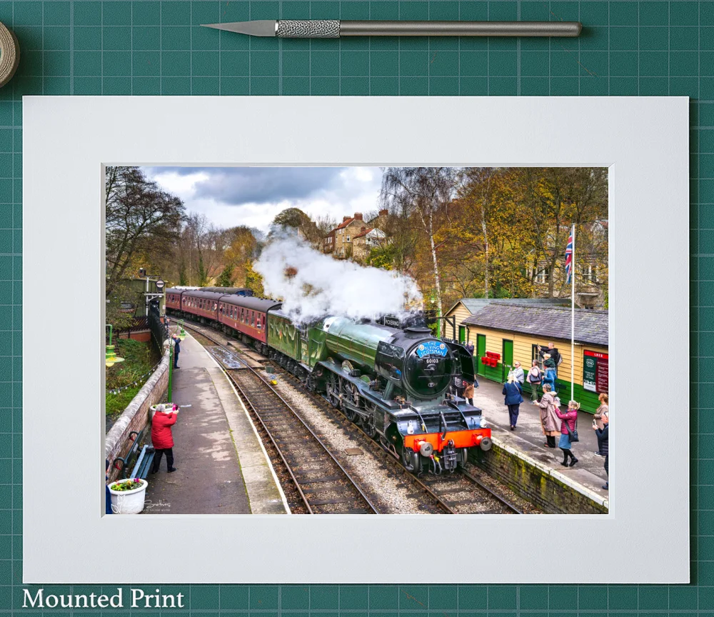 60103 Flying Scotsman Locomotive Arrives At Pickering Station 2 60103 Flying Scotsman Locomotive Arrives At Pickering Station - Landscape-Mounted-Print