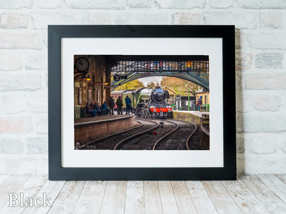 A3 Flying Scotsman arrives At Pickering Station NYMR 6 A3 Flying Scotsman arrives At Pickering Station NYMR - Black-Landscape-Frame