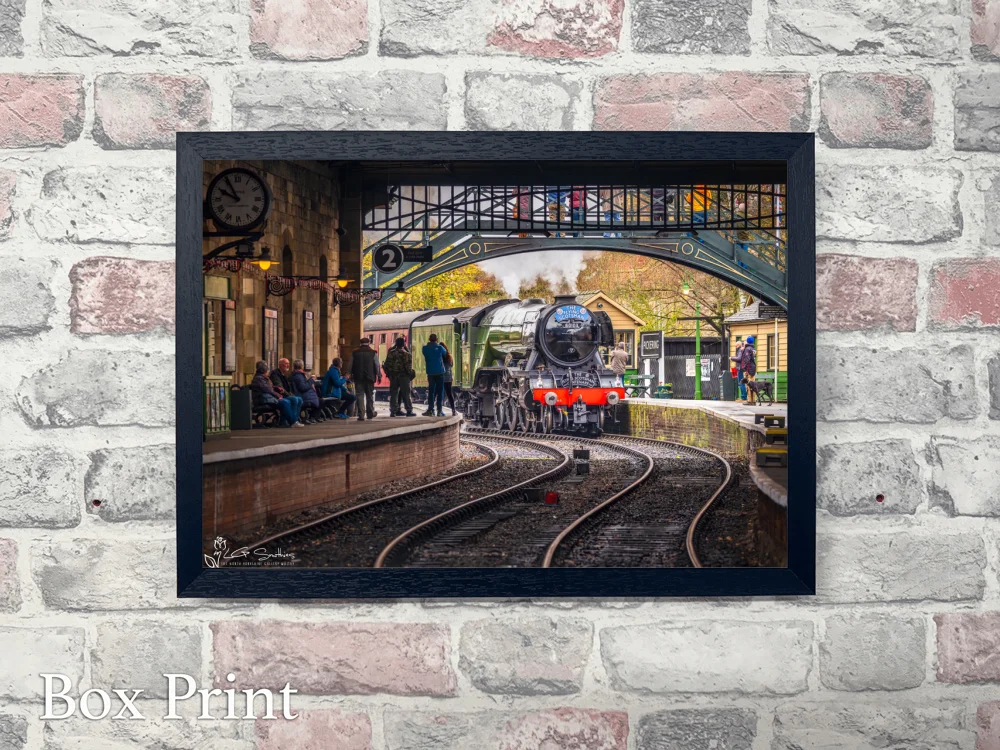 A3 Flying Scotsman arrives At Pickering Station NYMR 4 A3 Flying Scotsman arrives At Pickering Station NYMR - Landscape-Box-Print