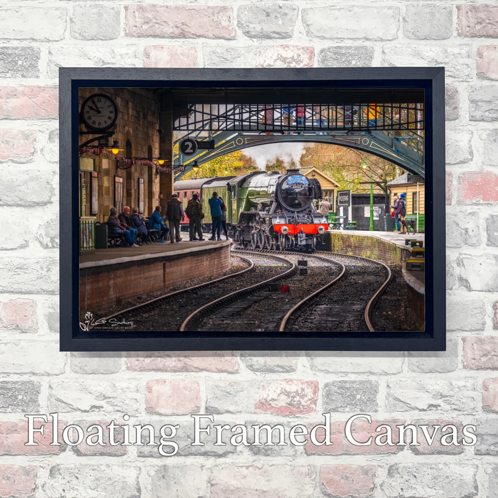 A3 Flying Scotsman arrives At Pickering Station NYMR 3 A3 Flying Scotsman arrives At Pickering Station NYMR - Landscape-Float-Frame-Canvas