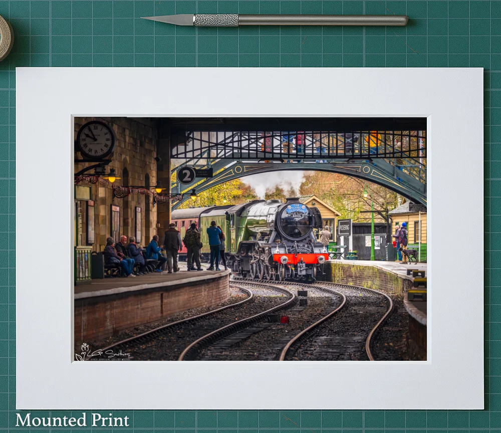 A3 Flying Scotsman arrives At Pickering Station NYMR 2 A3 Flying Scotsman arrives At Pickering Station NYMR - Landscape-Mounted-Print