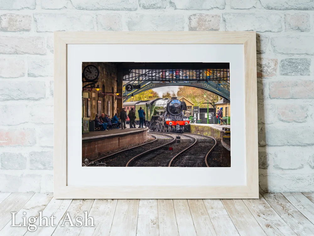 A3 Flying Scotsman arrives At Pickering Station NYMR 5 A3 Flying Scotsman arrives At Pickering Station NYMR - Light-Ash-Landscape-Frame