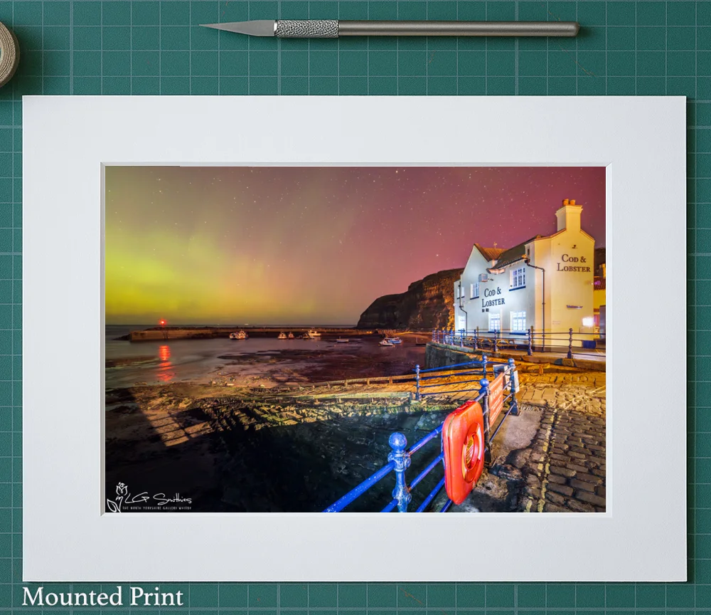 Aurora Borealis At The Cod And Lobster Staithes 2 Aurora Borealis At The Cod And Lobster Staithes - Landscape-Mounted-Print