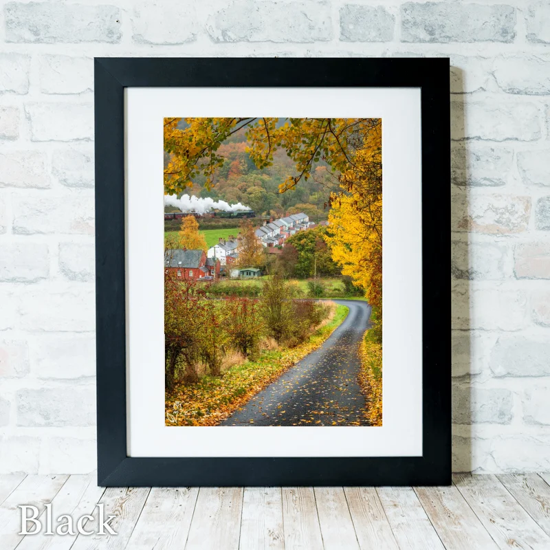 Autumn At Esk Valley Cottages As Flying Scotsman Passes by 3 Autumn At Esk Valley Cottages As Flying Scotsman Passes by - Black-Portrait-Frame