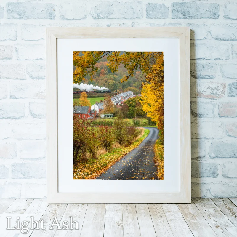 Autumn At Esk Valley Cottages As Flying Scotsman Passes by 2 Autumn At Esk Valley Cottages As Flying Scotsman Passes by - Light-Ash-Portrait-Frame
