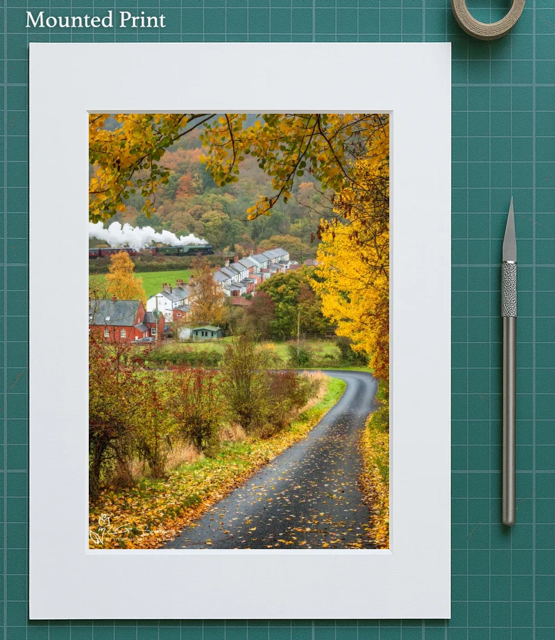 Autumn At Esk Valley Cottages As Flying Scotsman Passes by 5 Autumn At Esk Valley Cottages As Flying Scotsman Passes by - Mounted-Print-Portrait