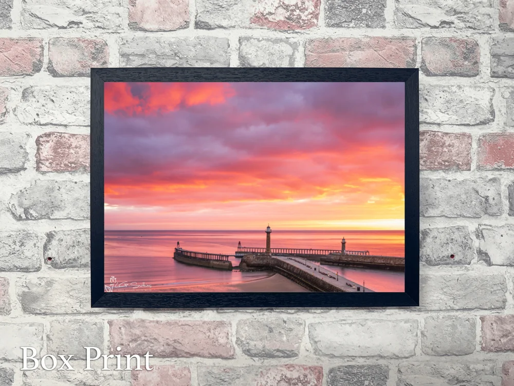 Beautiful Whitby Sunrise Over The Piers 4 Beautiful Whitby Sunrise Over The Piers - Landscape-Box-Print