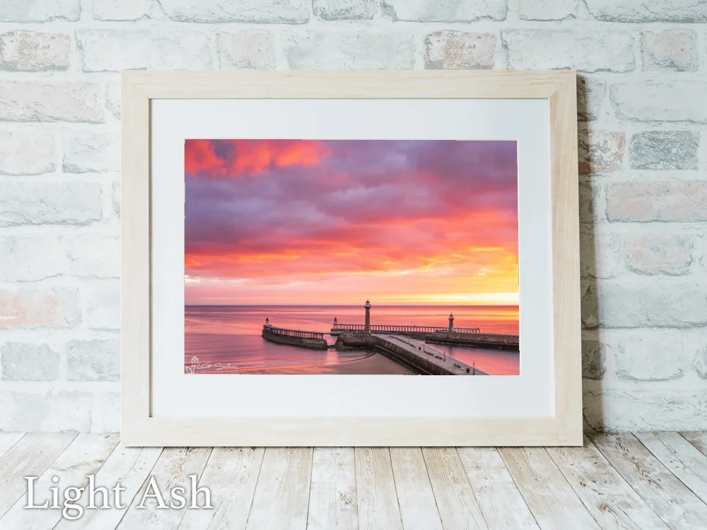 Beautiful Whitby Sunrise Over The Piers 5 Beautiful Whitby Sunrise Over The Piers - Light-Ash-Landscape-Frame