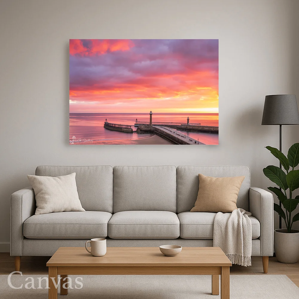 Beautiful Whitby Sunrise Over The Piers 8 Beautiful Whitby Sunrise Over The Piers - Wall-art-for-living-room-landscape