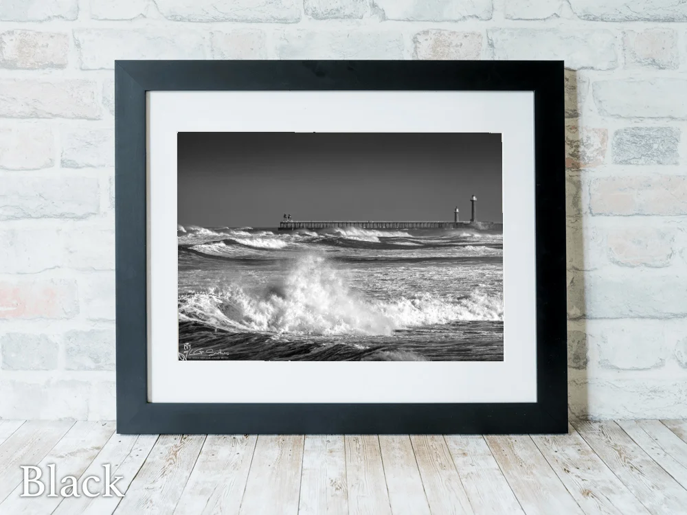 Big Waves At Whitby Black And White 6 Big Waves At Whitby Black And White - Black-Landscape-Frame