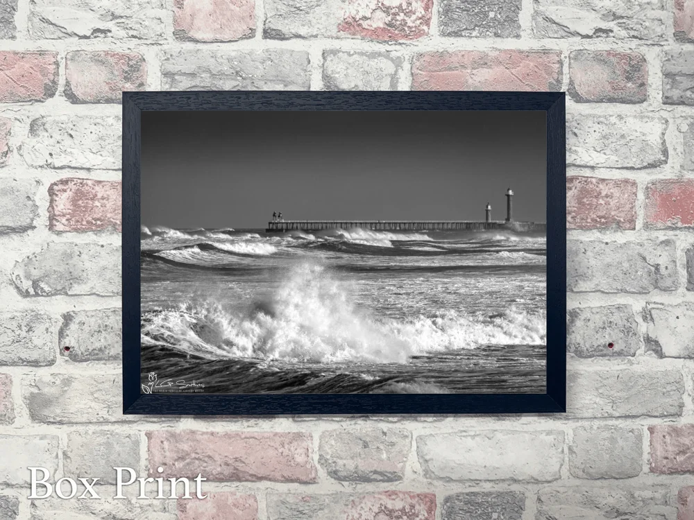 Big Waves At Whitby Black And White 4 Big Waves At Whitby Black And White - Landscape-Box-Print