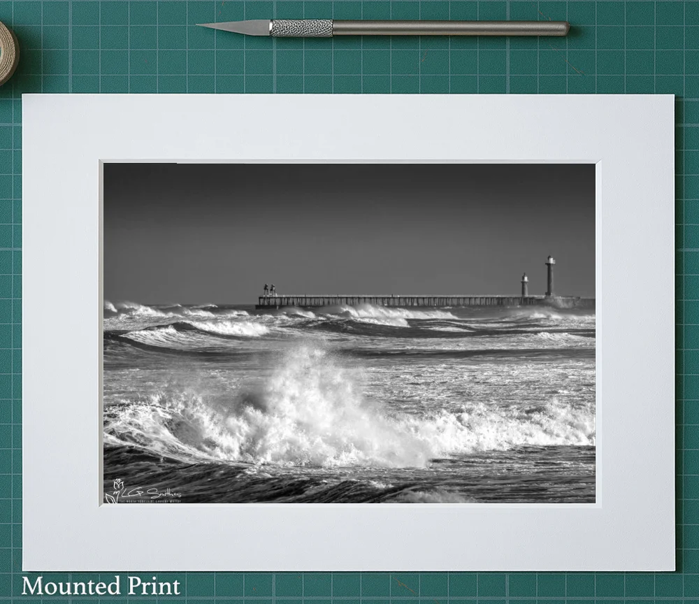 Big Waves At Whitby Black And White 2 Big Waves At Whitby Black And White - Landscape-Mounted-Print