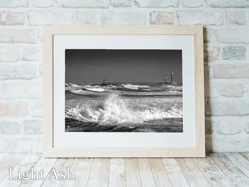 Big Waves At Whitby Black And White 5 Big Waves At Whitby Black And White - Light-Ash-Landscape-Frame