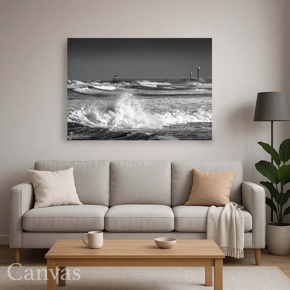 Big Waves At Whitby Black And White 8 Big Waves At Whitby Black And White - Wall-art-for-living-room-landscape