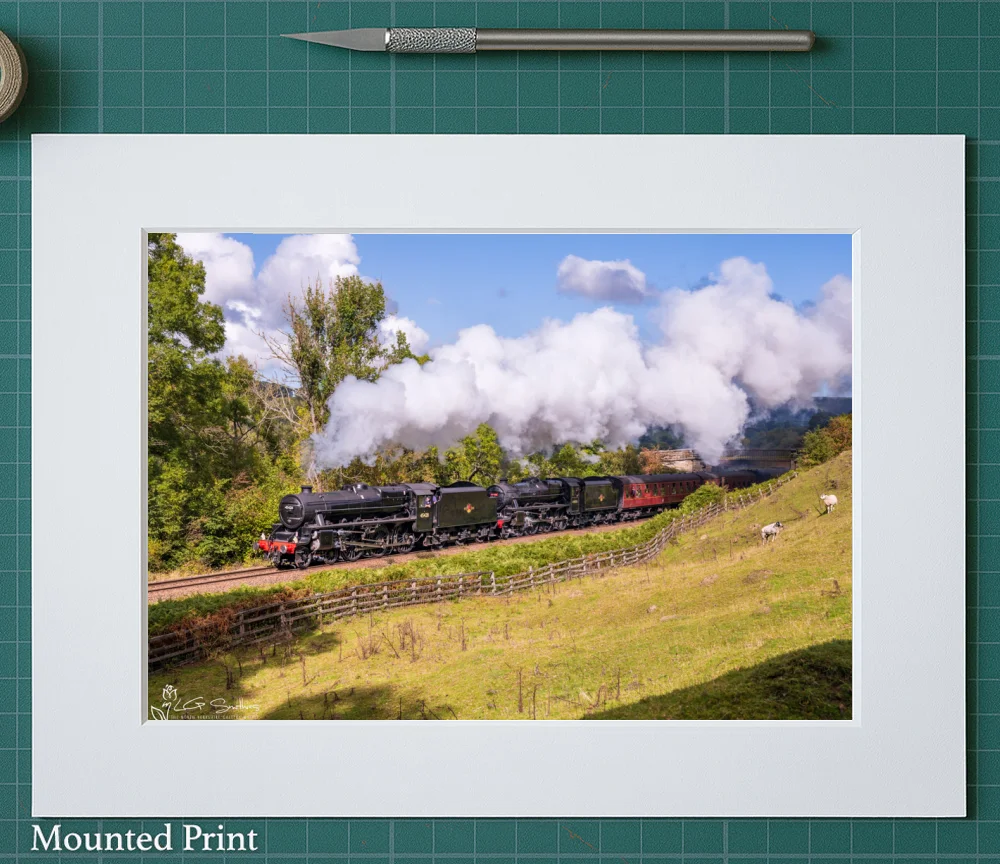 Black 5 No. 5428 Eric Treacy and Black 5 No. 44806 On The NYMR 2 Black 5 No. 5428 Eric Treacy and Black 5 No. 44806 On The NYMR - Landscape-Mounted-Print