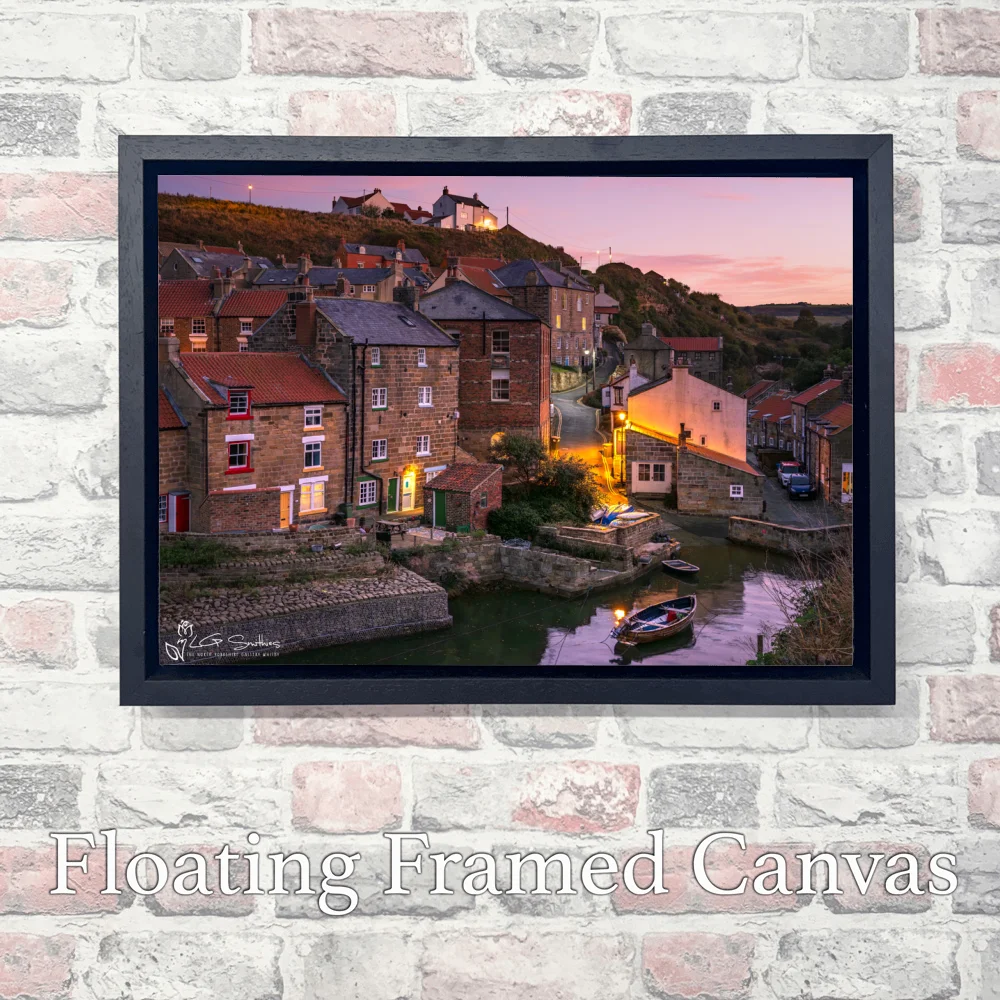 Boats Beneath the Staithes Evening Sky 3 Boats Beneath the Staithes Evening Sky - Landscape-Float-Frame-Canvas