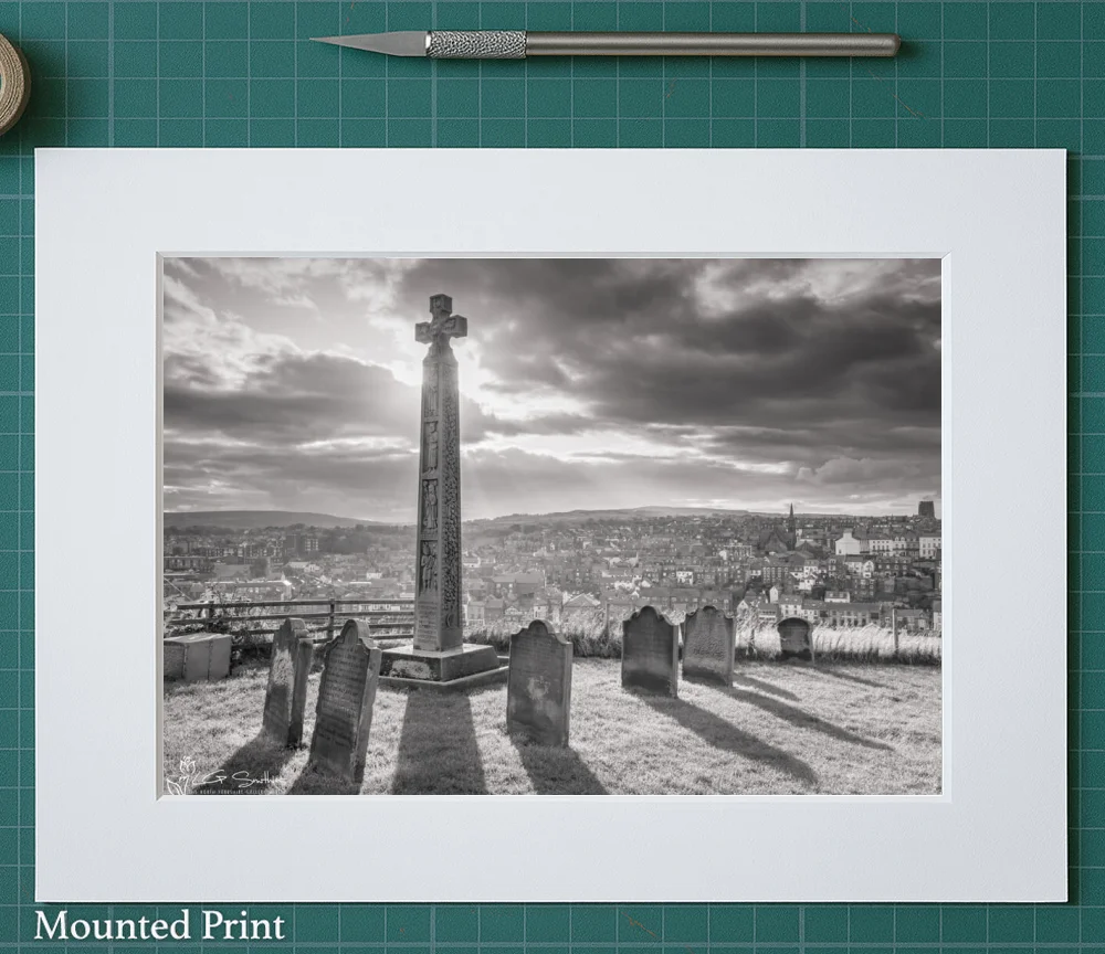 Caedmon's Cross Black And White 2 Caedmon's Cross Black And White - Landscape-Mounted-Print