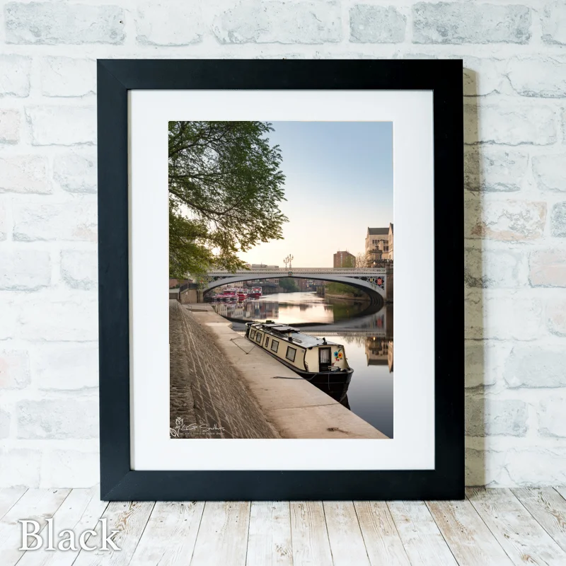 Canal Boat On The Ouse York 3 Canal Boat On The Ouse York - Black-Portrait-Frame