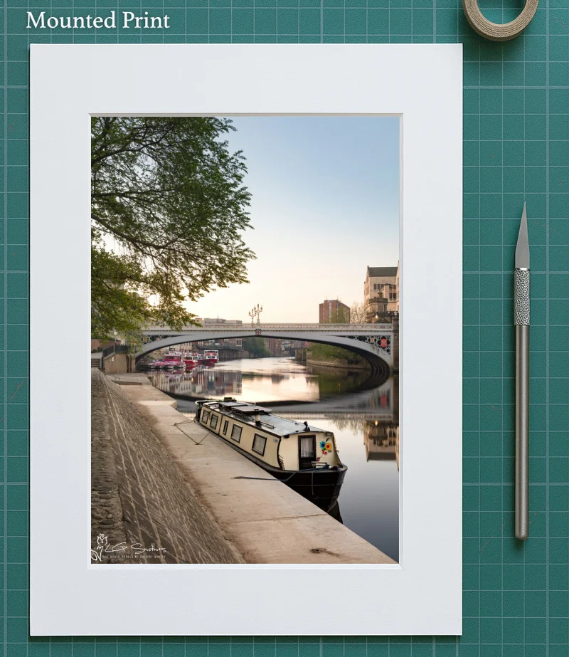 Canal Boat On The Ouse York 5 Canal Boat On The Ouse York - Mounted-Print-Portrait