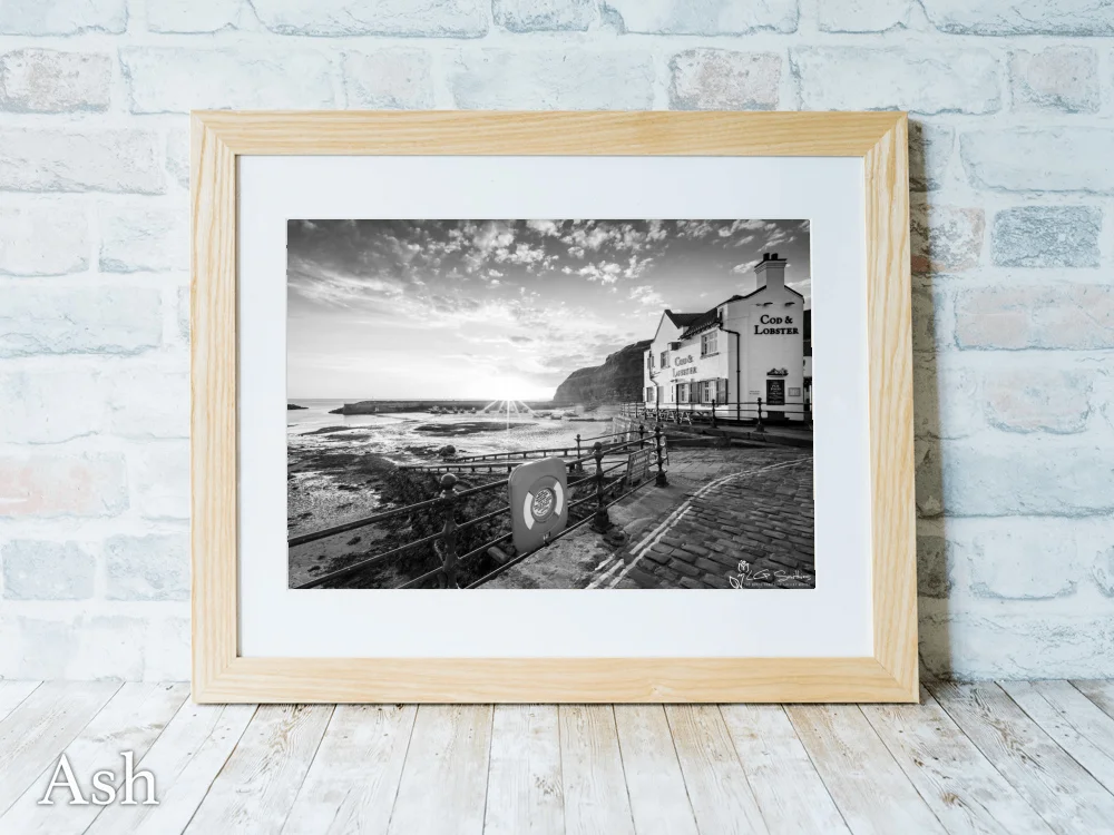 Cod and Lobster Sunrise Black and White 7 Cod and Lobster Sunrise Black and White - Ash-Landscape-Frame