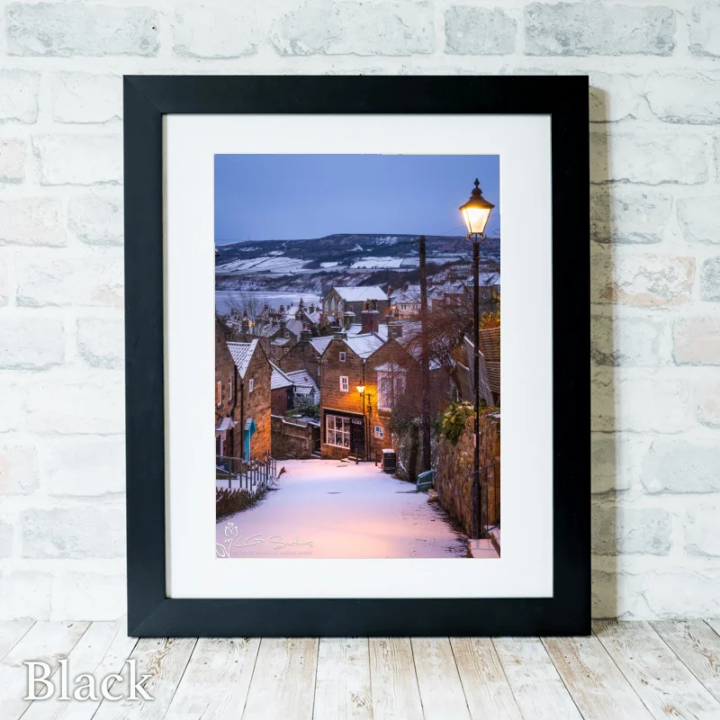 Cosy Cottages At Snow Covered Robin Hoods Bay 3 Cosy Cottages At Snow Covered Robin Hoods Bay - Black-Portrait-Frame