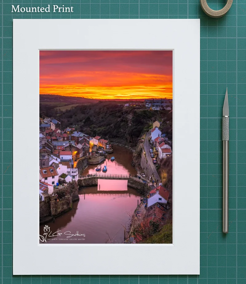 Cowbar And Staithes At Sunset 5 Cowbar And Staithes At Sunset - Mounted-Print-Portrait