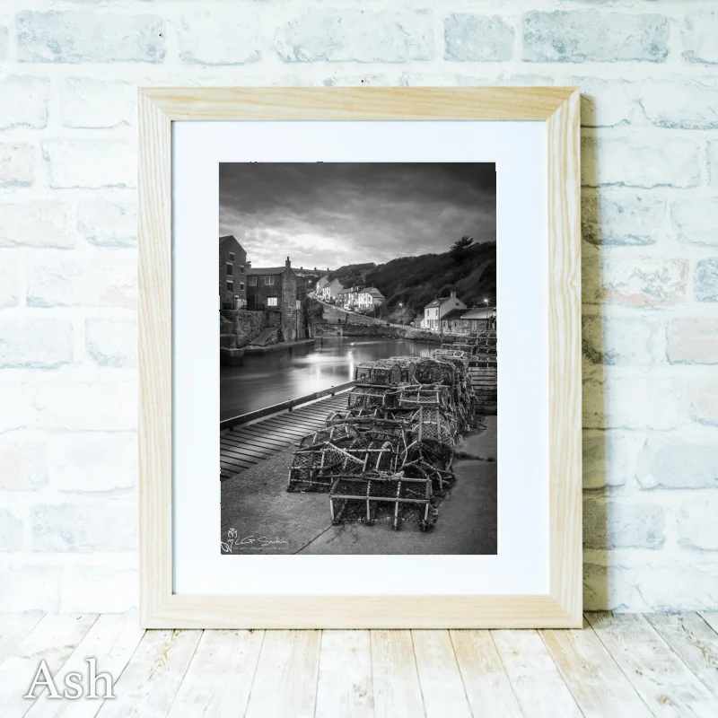 Crab Pots At Staithes Harbour Black and White 4 Crab Pots At Staithes Harbour Black and White - Ash-Portrait-Frame