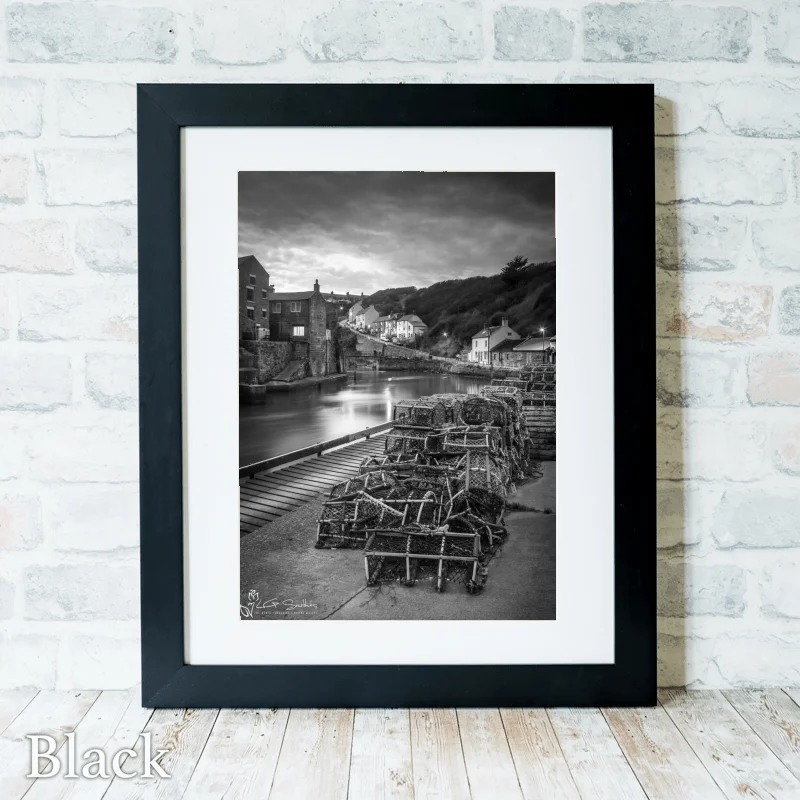 Crab Pots At Staithes Harbour Black and White 3 Crab Pots At Staithes Harbour Black and White - Black-Portrait-Frame