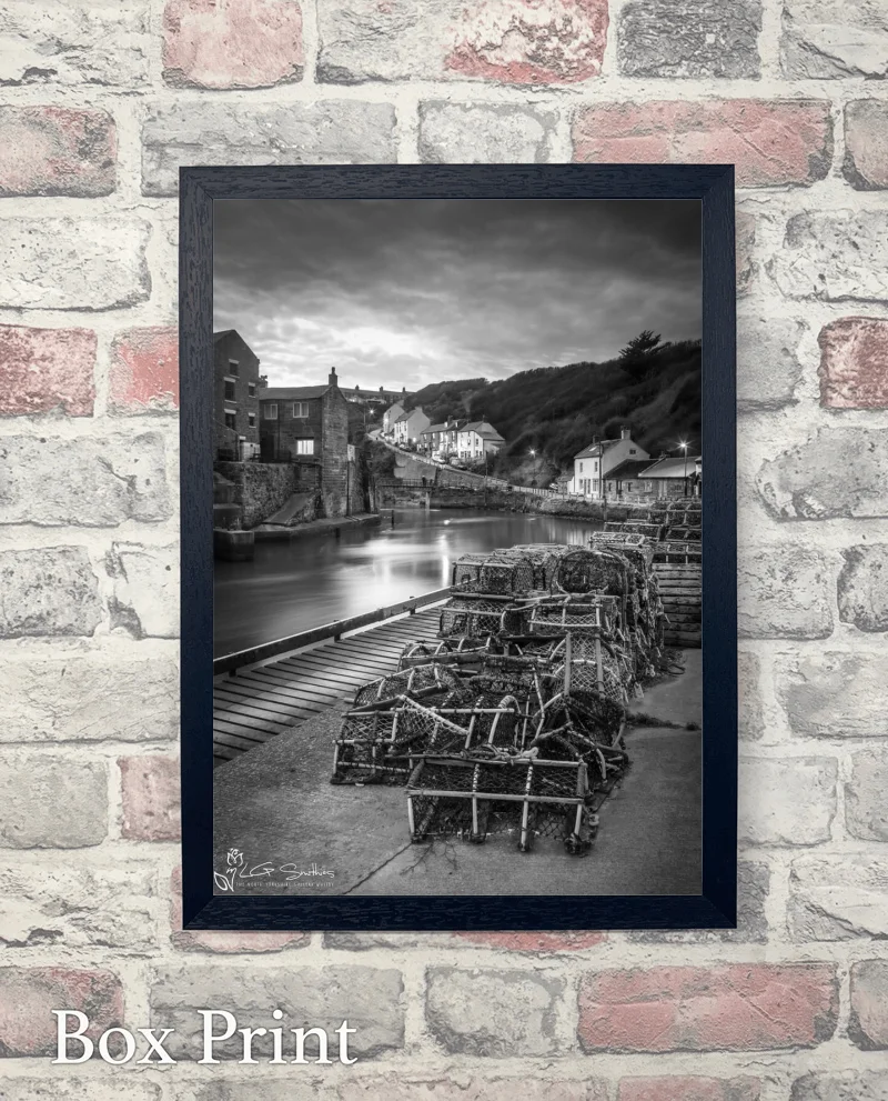 Crab Pots At Staithes Harbour Black and White 6 Crab Pots At Staithes Harbour Black and White - Box-Print-Portrait