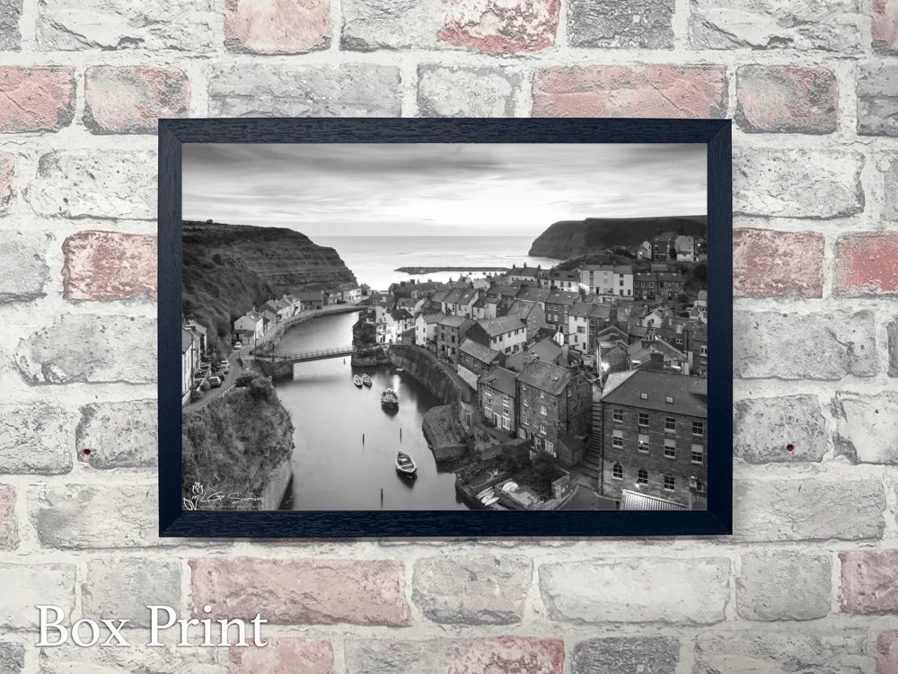 Dawn At Staithes Black And White - Landscape-Box-Print