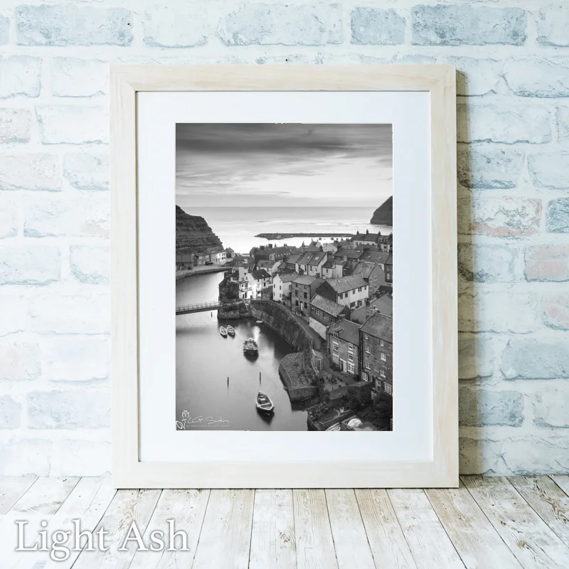 Dawn At Staithes Portrait Black And White 2 Dawn At Staithes Portrait Black And White - Light-Ash-Portrait-Frame