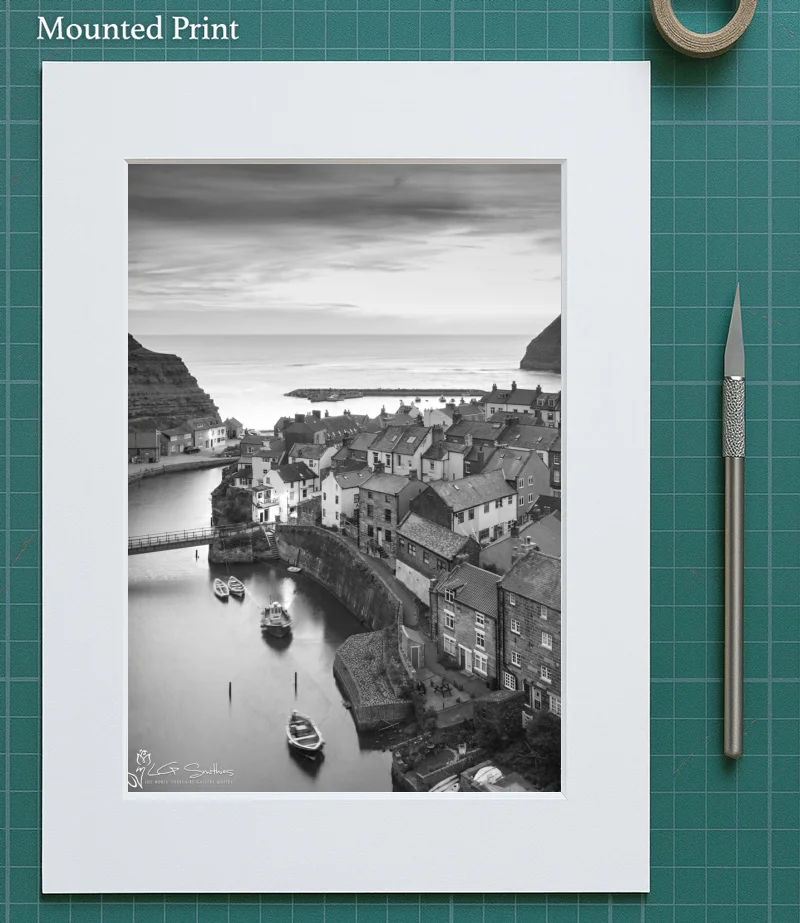 Dawn At Staithes Portrait Black And White 5 Dawn At Staithes Portrait Black And White - Mounted-Print-Portrait