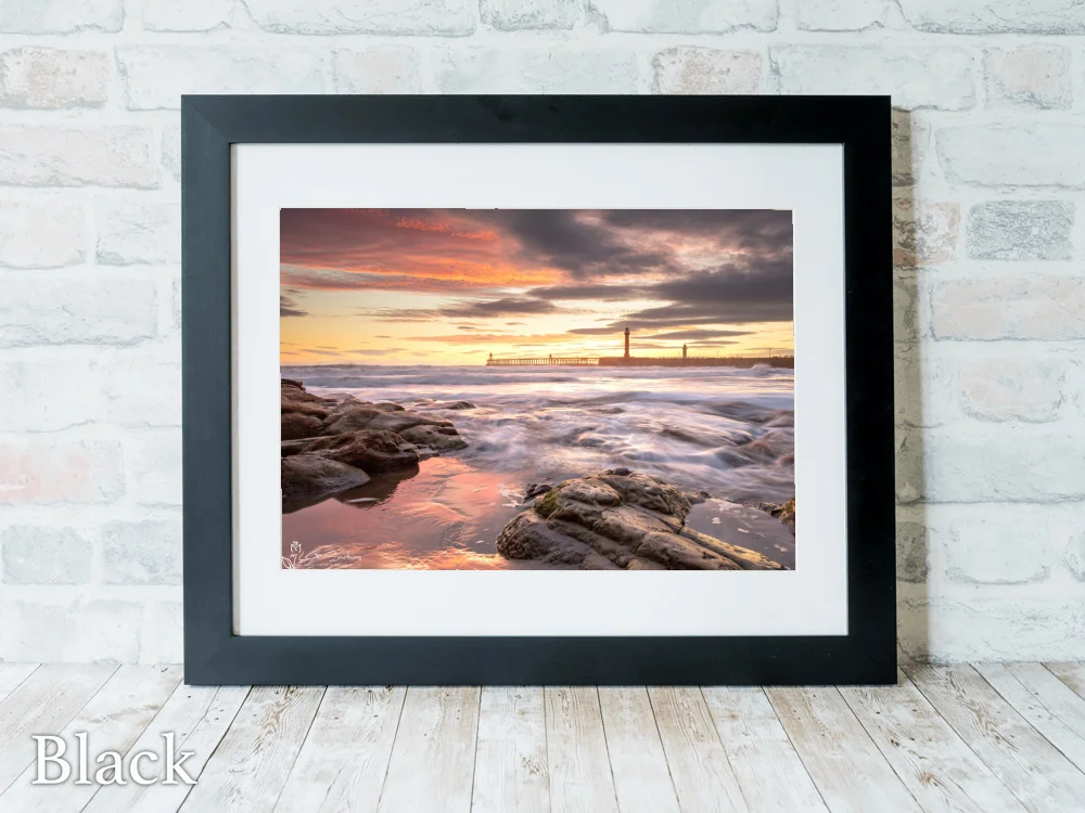 Dawn on Whitby Beach 6 Dawn on Whitby Beach - Black-Landscape-Frame