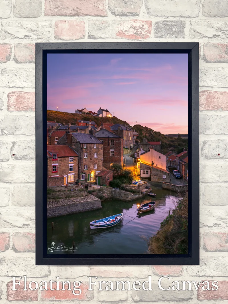 Dusk Glow Over Roxby Beck At Staithes 7 Dusk Glow Over Roxby Beck At Staithes - Float-Frame-Canvas-Portrait