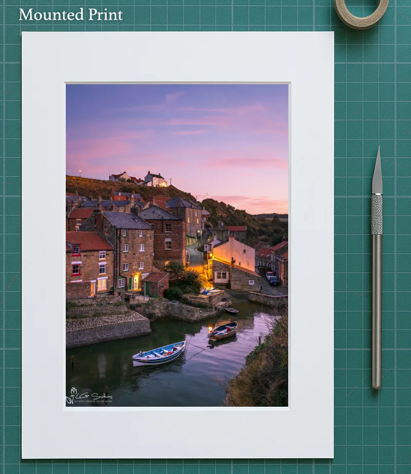 Dusk Glow Over Roxby Beck At Staithes 5 Dusk Glow Over Roxby Beck At Staithes - Mounted-Print-Portrait