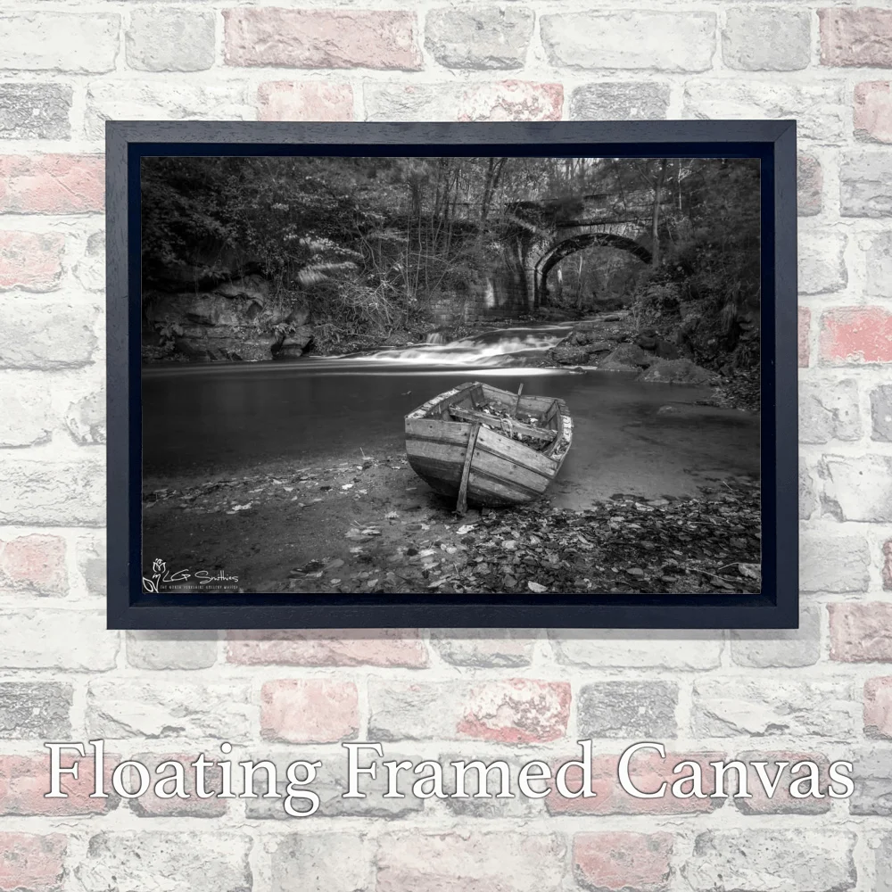 Falling Foss Boat Black And White 3 Falling Foss Boat Black And White - Landscape-Float-Frame-Canvas