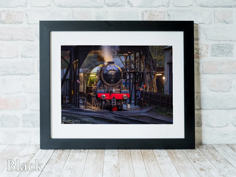 Flying Scotsman At The Inspection Pit Grosmont M.P.D 6 Flying Scotsman At The Inspection Pit Grosmont M.P.D - Black-Landscape-Frame