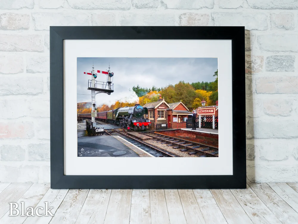 Flying Scotsman Comes Into Levisham Station 6 Flying Scotsman Comes Into Levisham Station - Black-Landscape-Frame