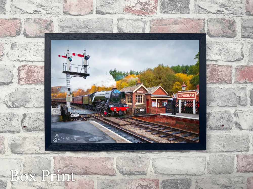 Flying Scotsman Comes Into Levisham Station 4 Flying Scotsman Comes Into Levisham Station - Landscape-Box-Print