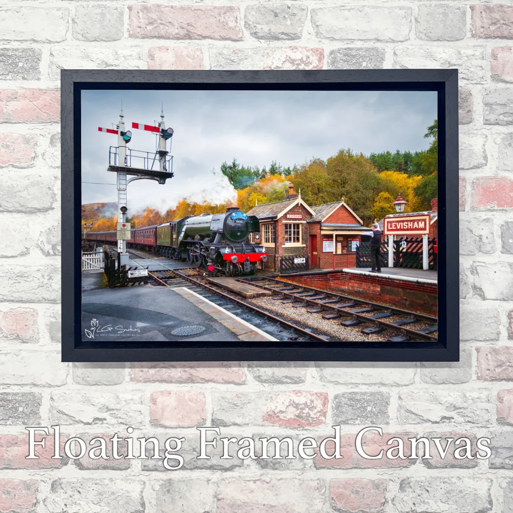 Flying Scotsman Comes Into Levisham Station 3 Flying Scotsman Comes Into Levisham Station - Landscape-Float-Frame-Canvas