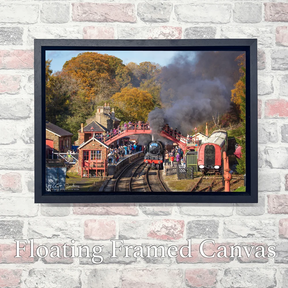 Flying Scotsman Exchanging The Token At Goathland Station 3 Flying Scotsman Exchanging The Token At Goathland Station - Landscape-Float-Frame-Canvas