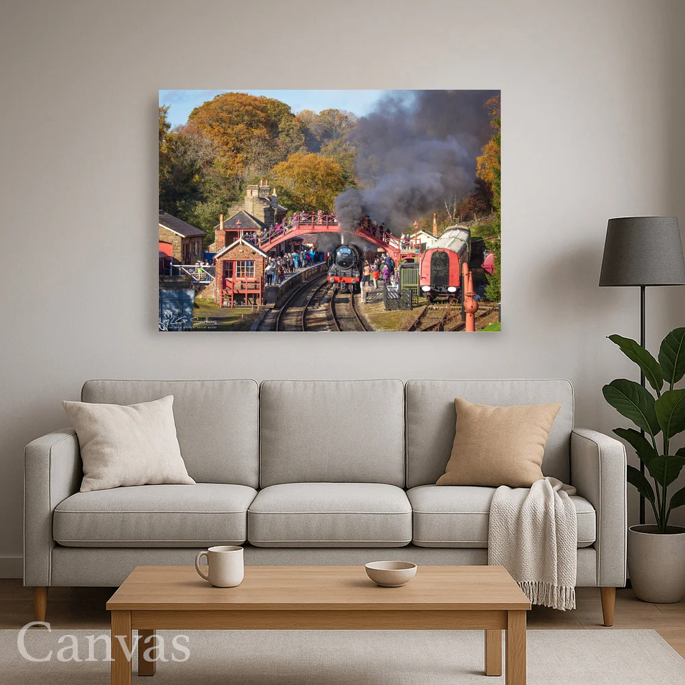 Flying Scotsman Exchanging The Token At Goathland Station 8 Flying Scotsman Exchanging The Token At Goathland Station - Wall-art-for-living-room-landscape