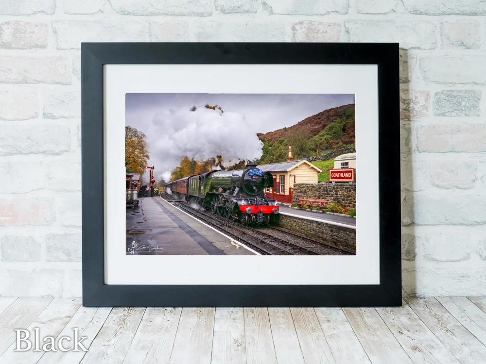 Flying Scotsman In The Harry Potter Station Goathland 6 Flying Scotsman In The Harry Potter Station Goathland - Black-Landscape-Frame